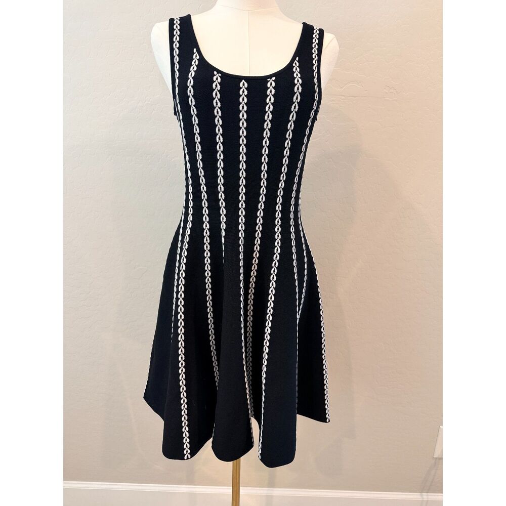 bebe Black White Chain Stripe Fit & Flare Tank Dress Size L